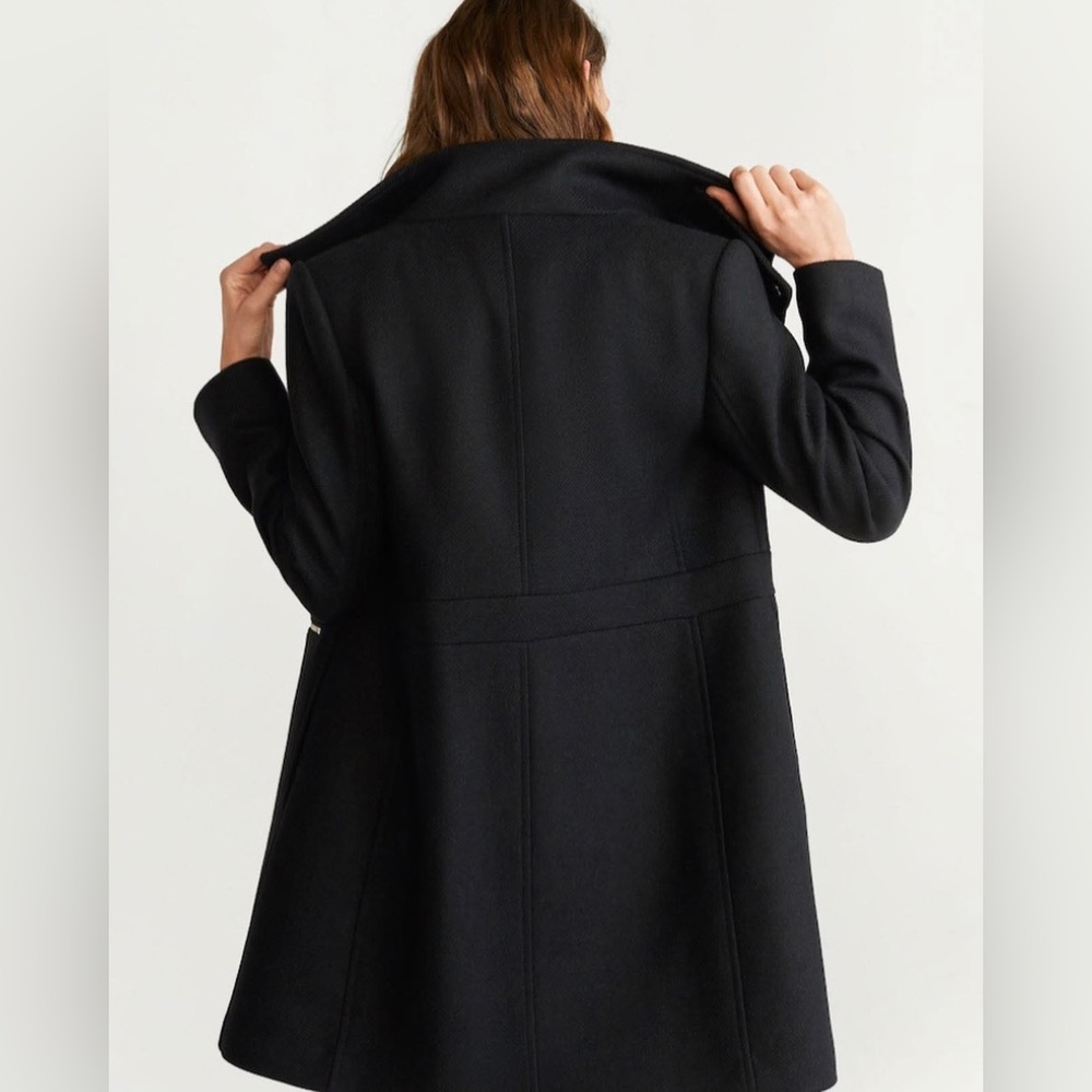Mango Black Wool Trench Coat with Silver Accents - Picture 4 of 5
